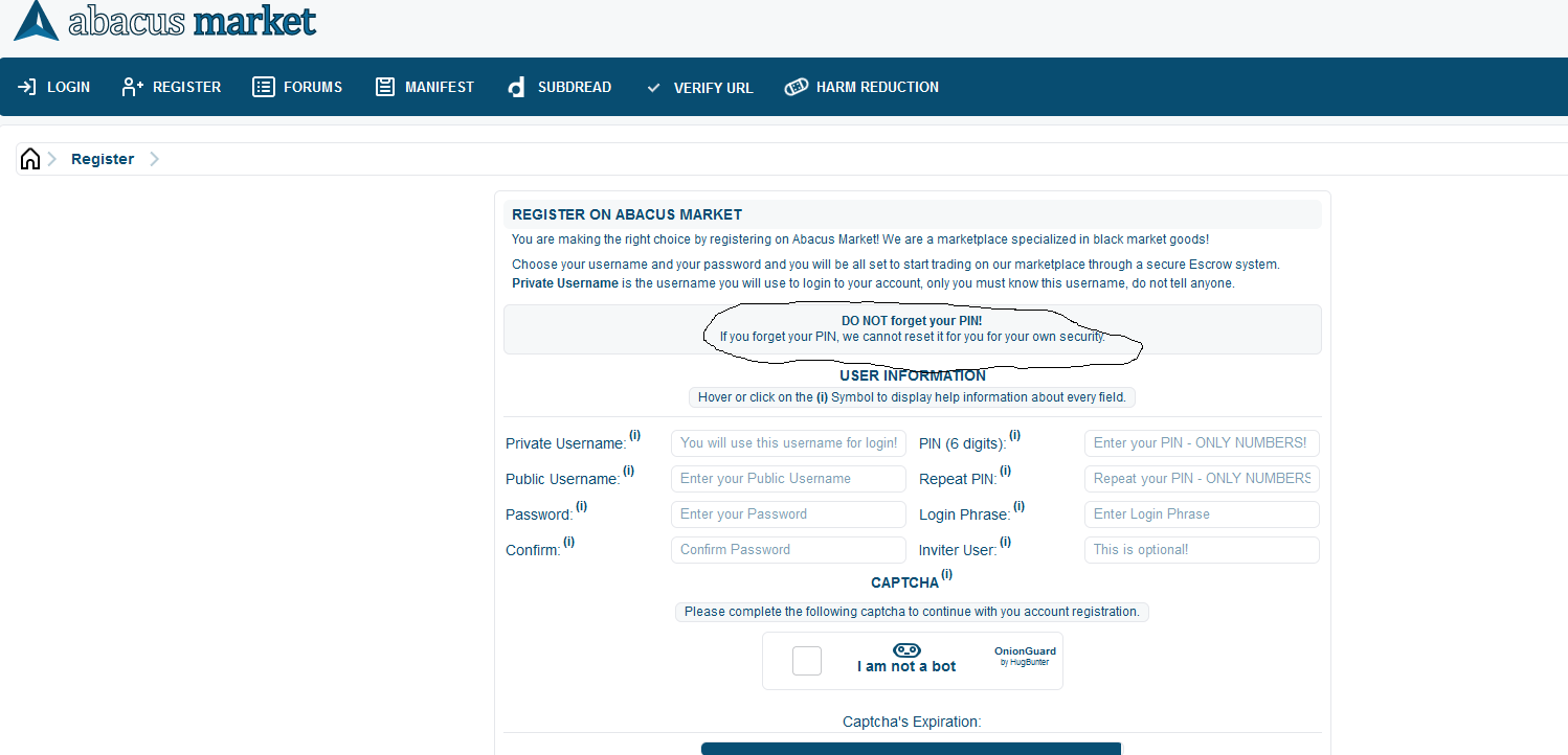 Screenshot of the secondary blocks of the Abacus Market interface