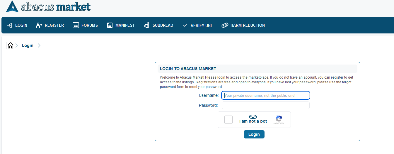 Screenshot of the footer of the Abacus Market interface